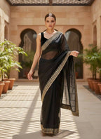 Joban Fashion Black Soft twill Net Party Wear Sarees - Distacart