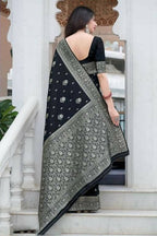 DEIANA'S Beautiful Designer Golden zari Soft Lichi Silk Saree - Black