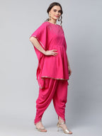 Ahalyaa Women Pink Crepe Glitter Printed Kurta with Dhoti Pants - Distacart