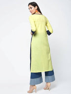 Aniyah Cotton Color Block Yellow Straight Kurta With Tassels (AN-103K)