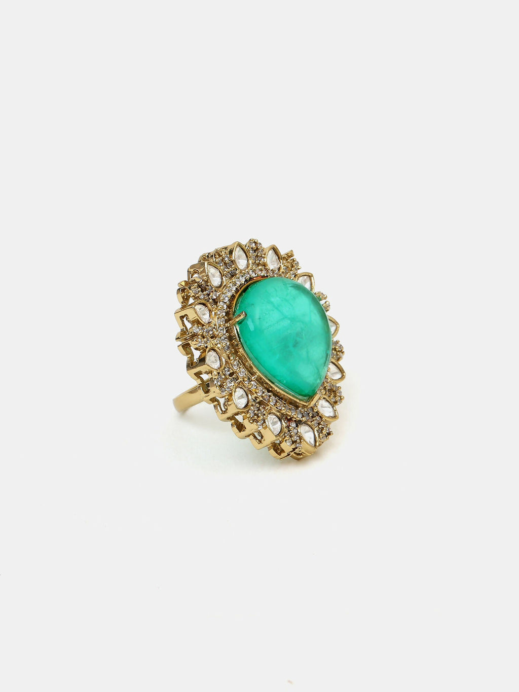 Ruby Raang Teardrop Green Stone Ring