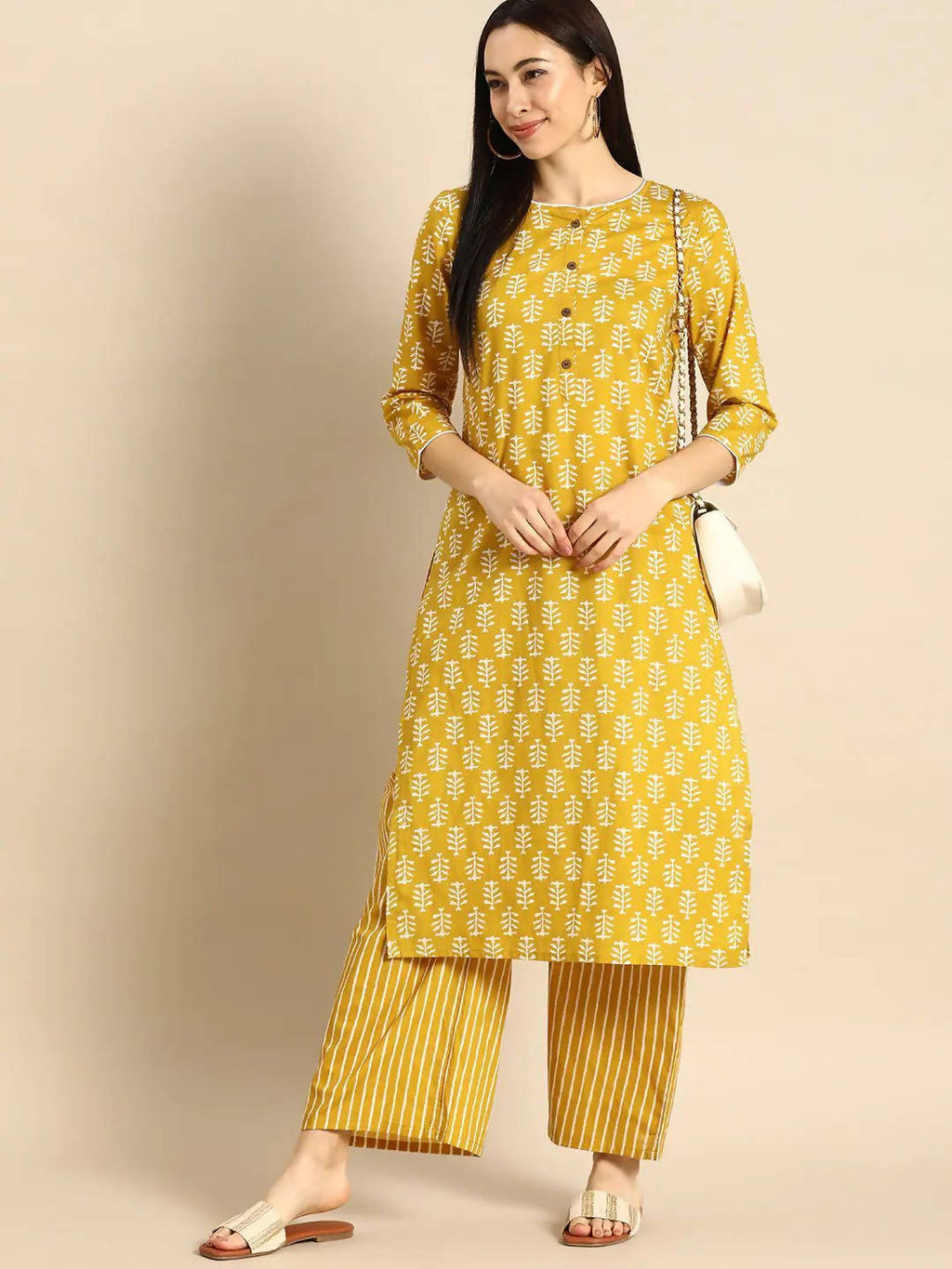 Vamika Printed Cotton Yellow Party Wear/Casual Wear Kurta Set/Suit - Distacart