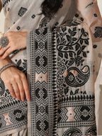 Shree Shyam Fashion Linen Cotton Black & Cream Saree - Distacart