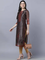 Myshka Women Multicoloured Ethnic Motifs Chanderi Silk Kurta - Distacart