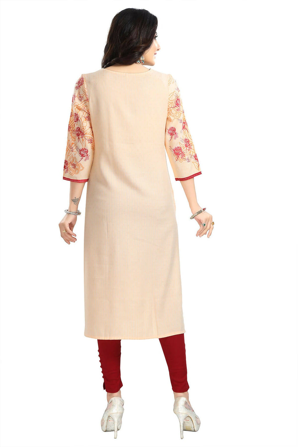 Snehal Creations Pleasing Peach Rayon Textured Print Long Kurta For Women - Distacart