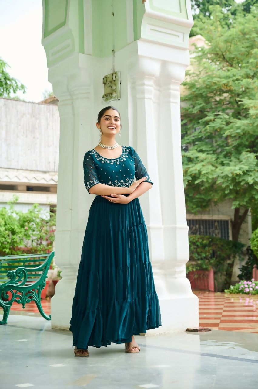 Teeya Creation Rama Color Faux Georgette Hand Embroidery Work Party Wear Gown - Distacart