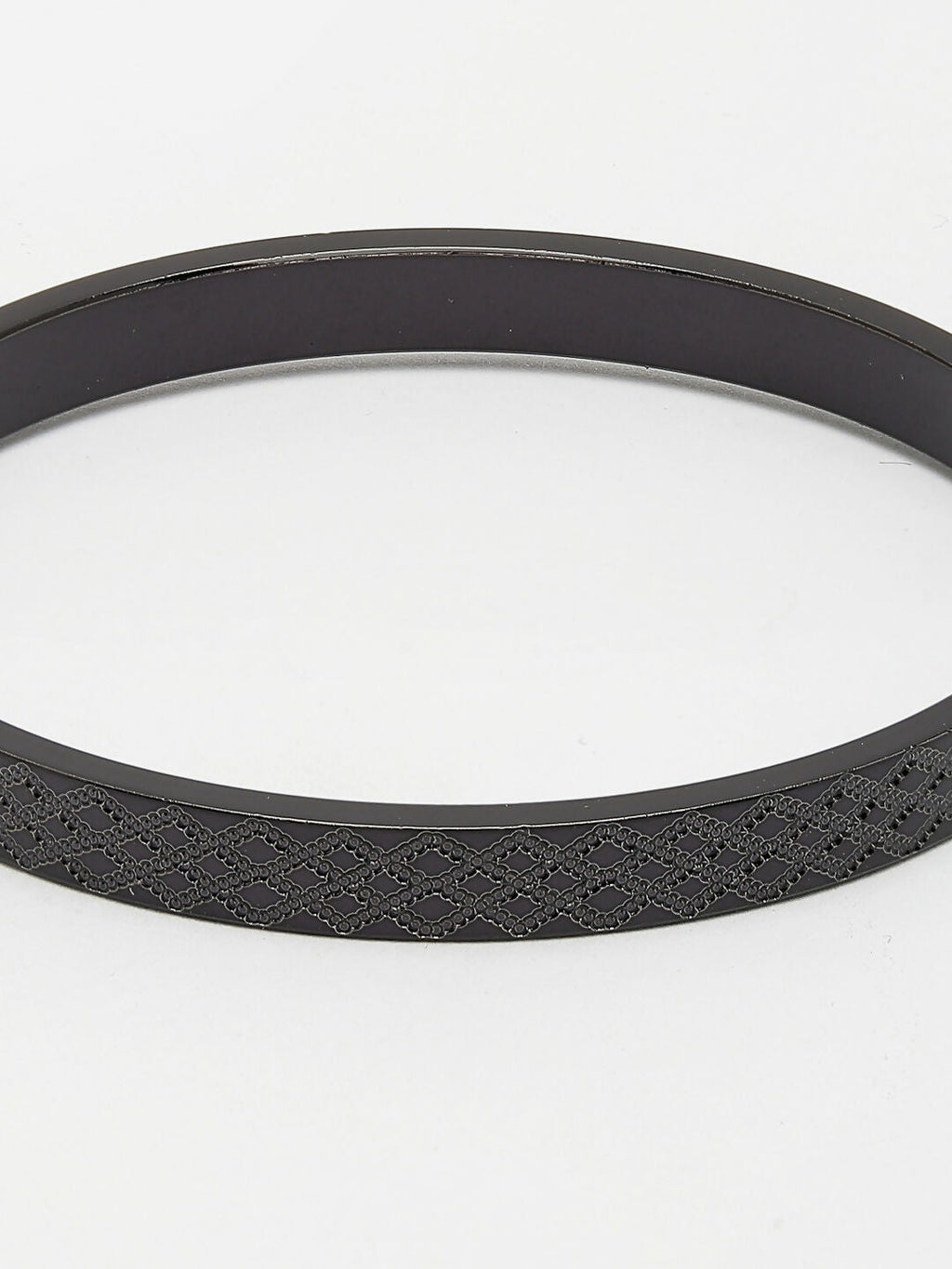 NVR Men's Black Rhodium-Plated Stainless Steel Kada Bracelet - Distacart