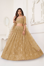 Eilara Beige Sequin Thread Embroidered Net Lehenga Set
