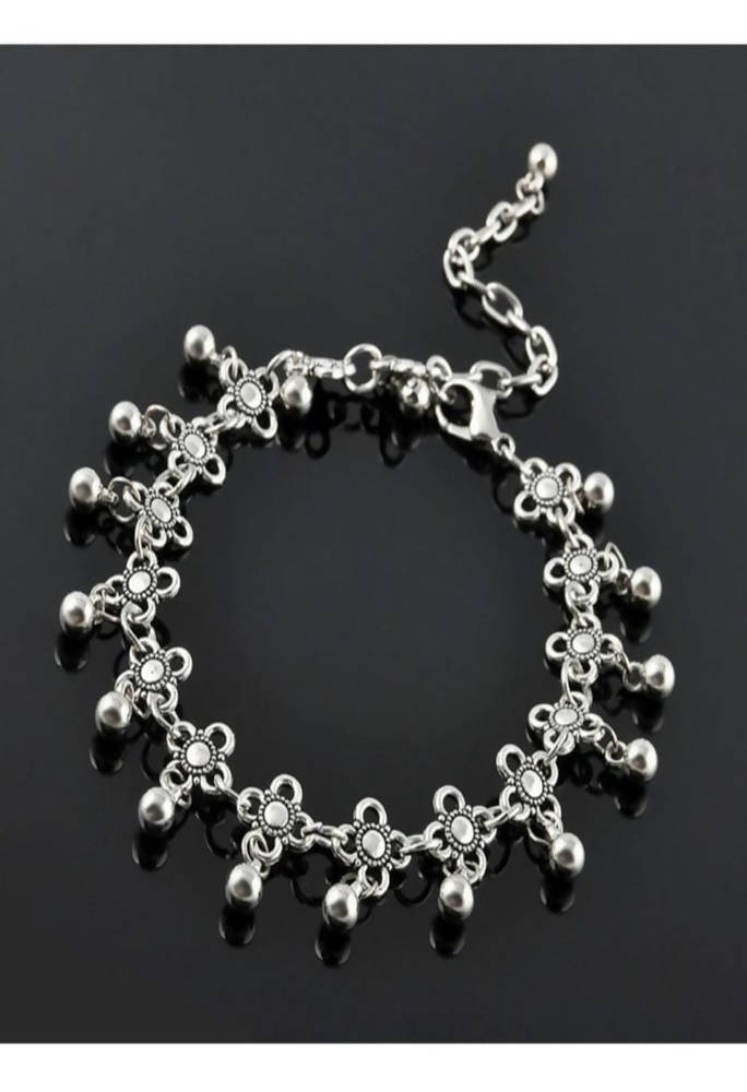Mominos Fashion Kamal Johar Oxidised Silver Adjustable Anklets