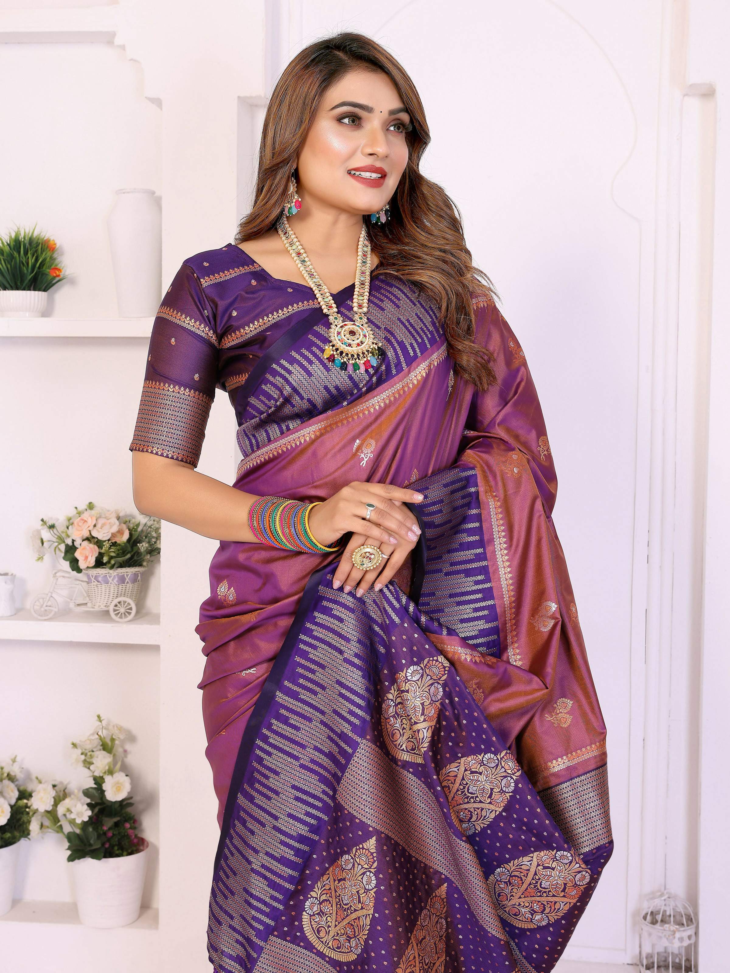 Aastha Fashion Purple South Soft Silk Zari Weaving Saree - Distacart