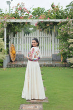 Teeya Creation White Colour Roman Silk With Gamathi Work Navratri Lehenga Choli