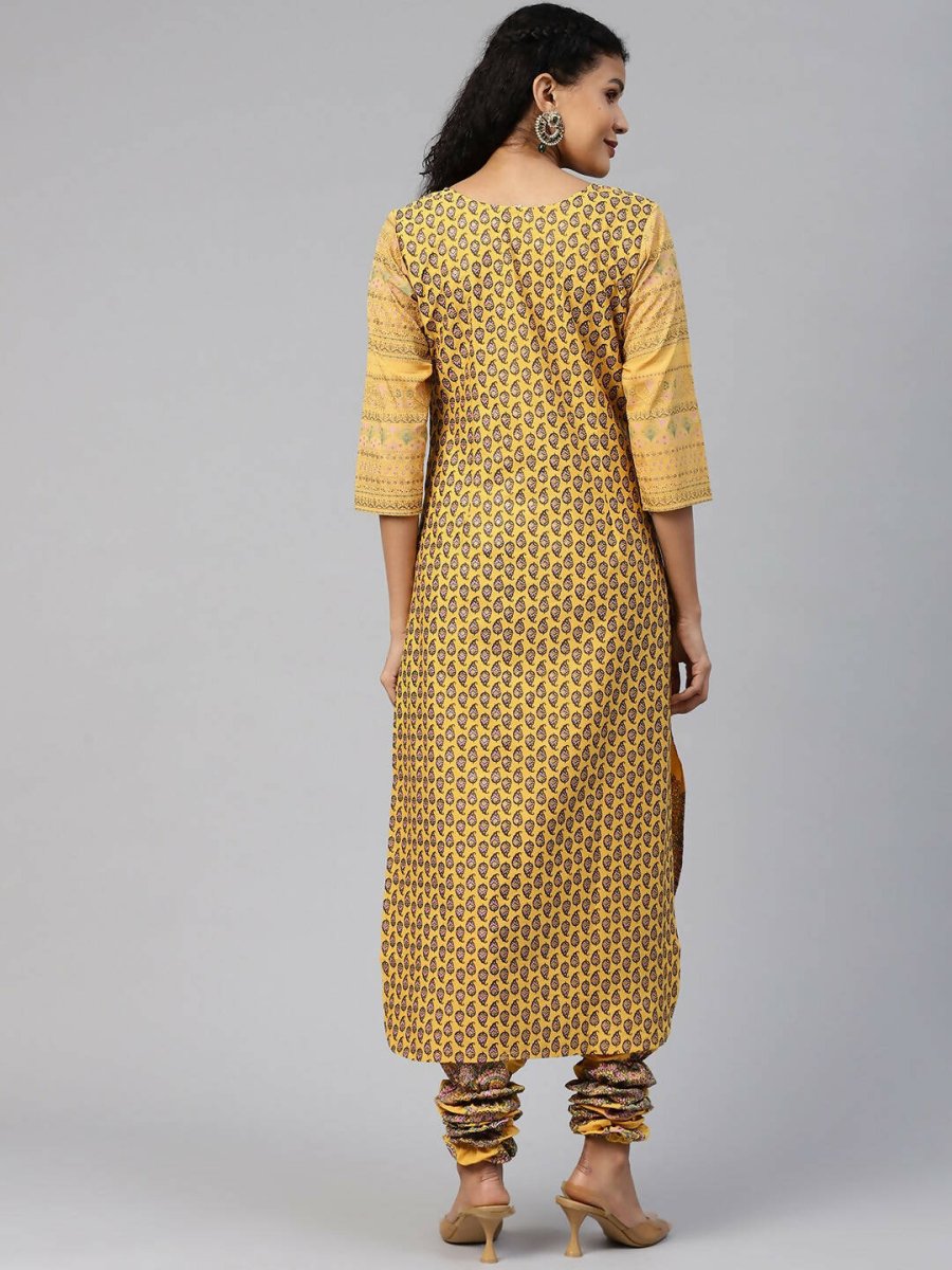 Ahalyaa Women Mustard Crepe Printed Kurta Churidar Set - Distacart