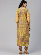 Ahalyaa Women Mustard Crepe Printed Kurta Churidar Set - Distacart