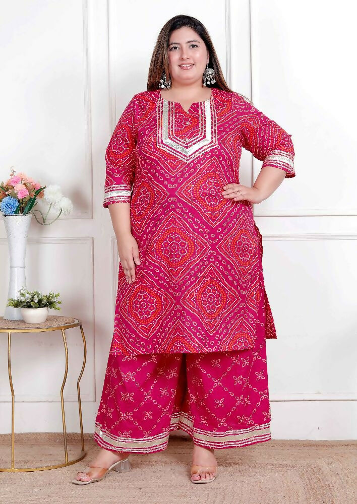 Miravan Plus Size Women'S Embellished Ethnic Cotton Kurta With Palazzo - Distacart