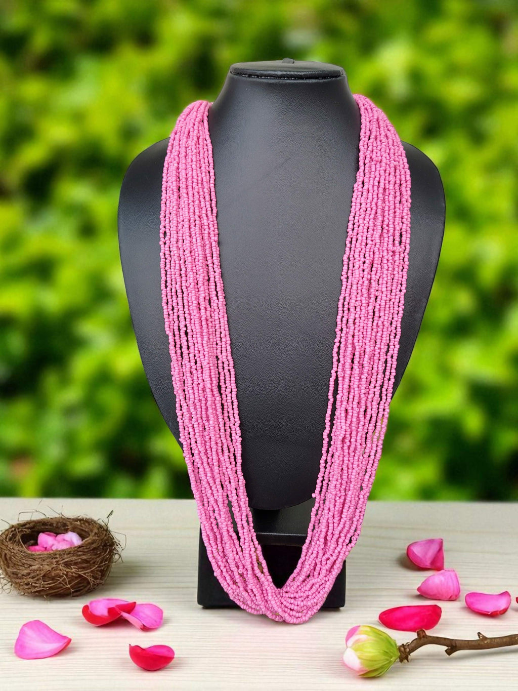 Inhanns Rangsaaz 20-Layer Luxe Long Beaded Only Necklace - Halka Pink