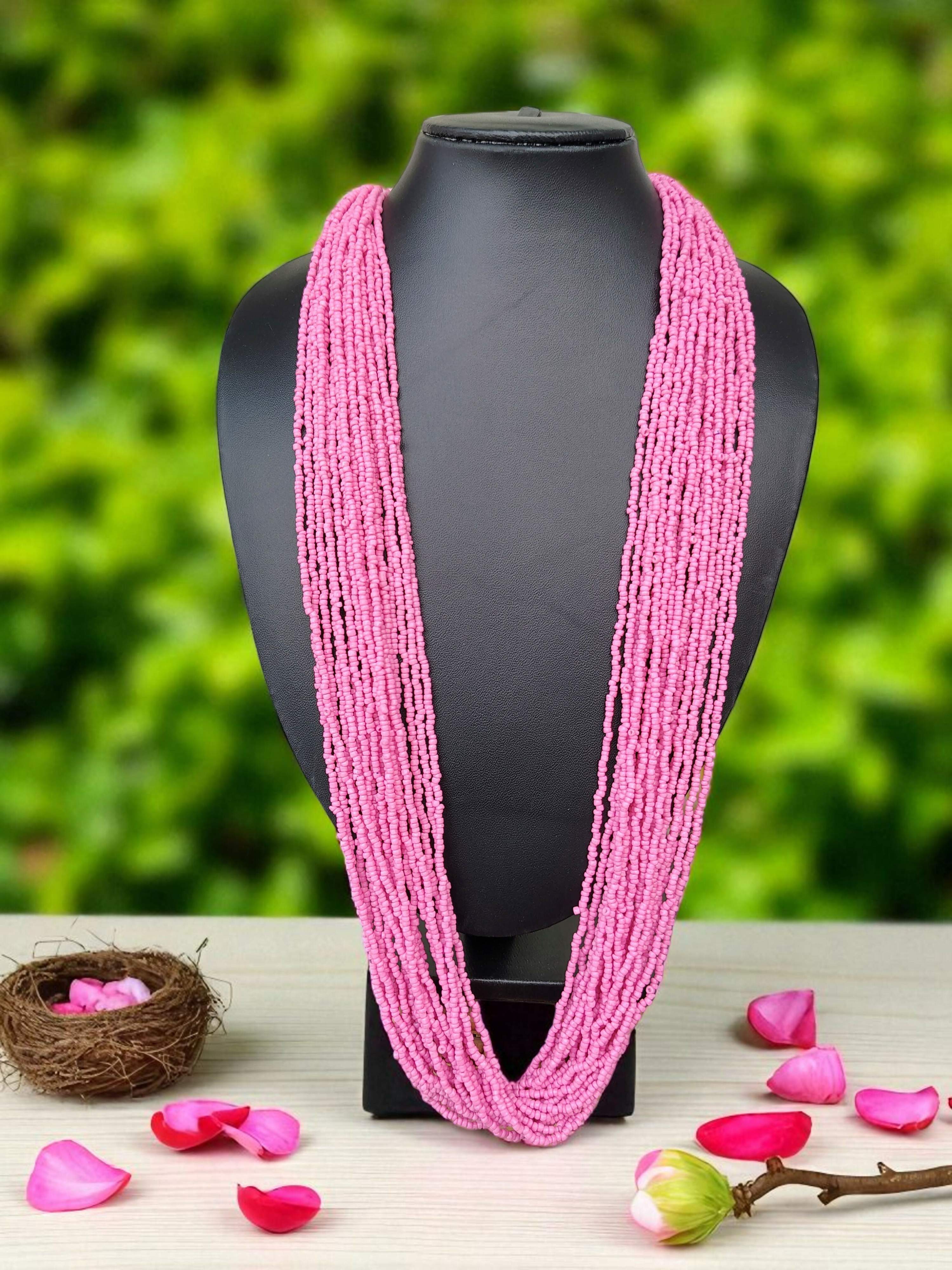 Inhanns Rangsaaz 20-Layer Luxe Long Beaded Only Necklace - Halka Pink