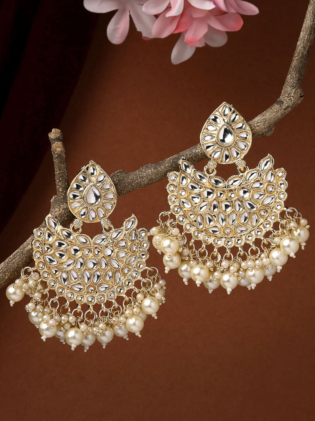 NVR Women Gold-Plated Kundan Chandbali Earrings - Distacart