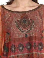 Ahalyaa Black Crepe Printed Kurta With Attached Dupatta For Women