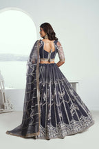Eilara Appealing Dark Gray Net With Embroidered And Thread Zari Sequence Party Wear Lehenga Choli