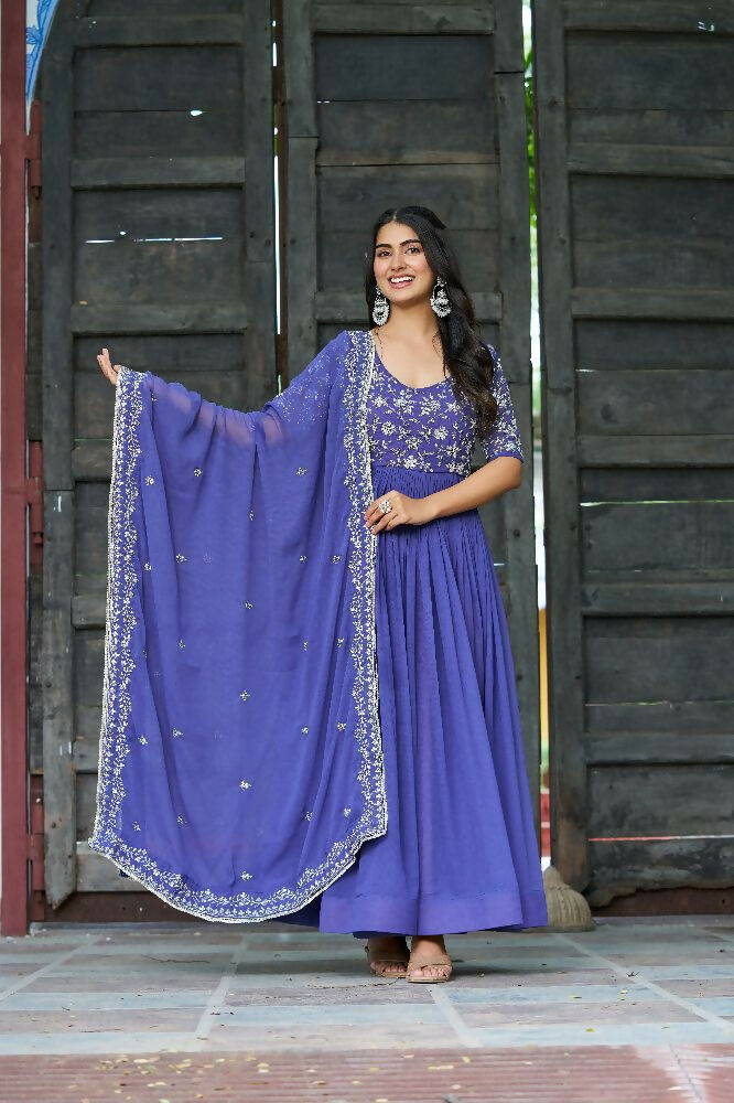 Joban Fashion Blue Readymade Kurta Set With Sequence embroidery Work - Distacart