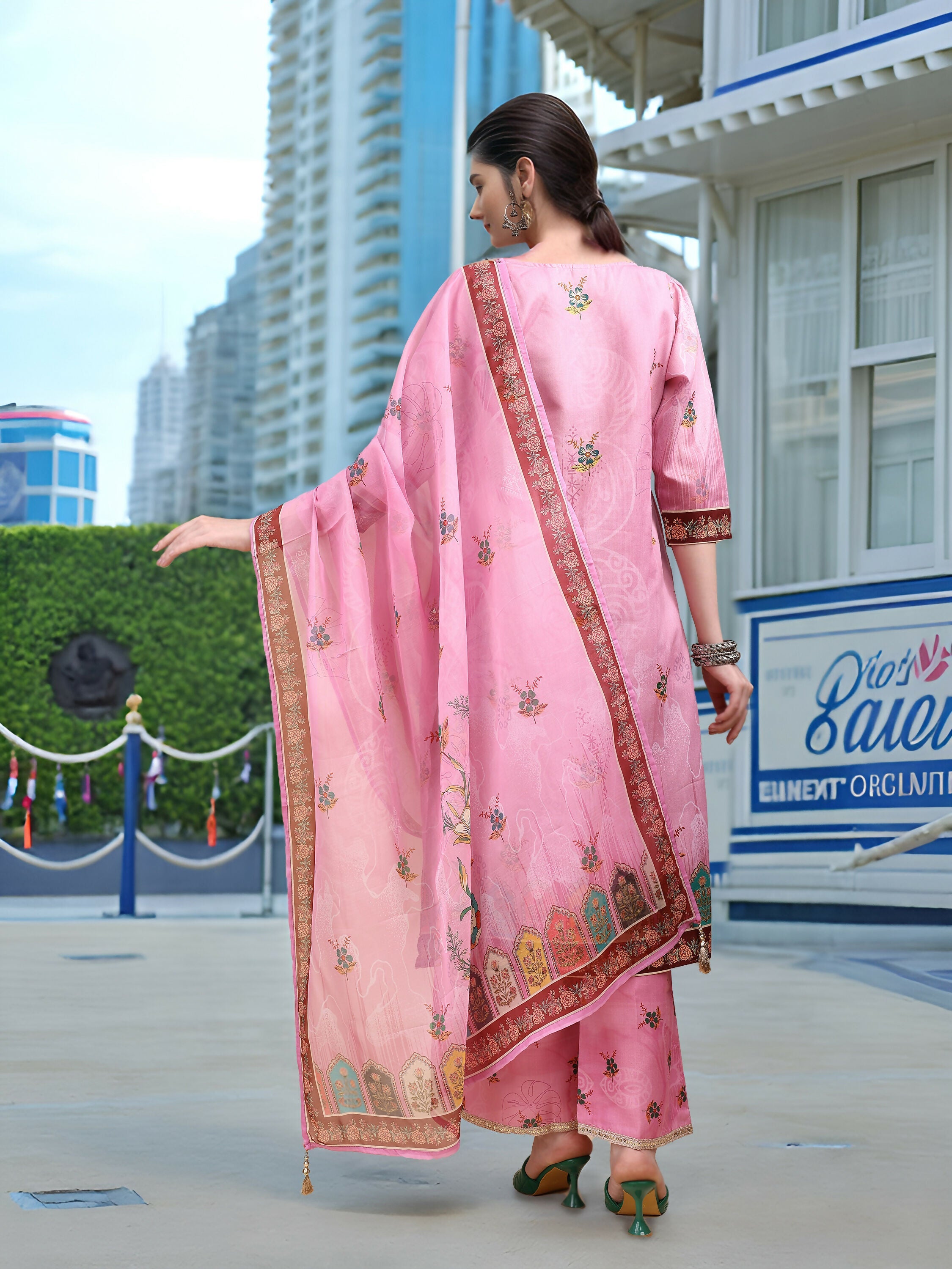 Joban Fashion Pink Position Digital Print With Position Foil Kurta Set - Distacart