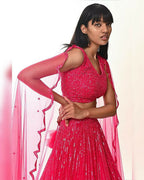 Jyoti Fashion Women's Rani Pink Double Layer Net Sequins Designer Lehenga Choli Set