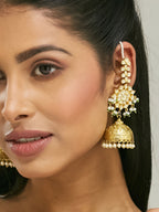 Nuyug 22K Gold-Plated Floral Jhumki Kundan Studded Kanauti Earrings - Distacart