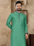 Anaita Rama Green Linen Silk Straight Kurta