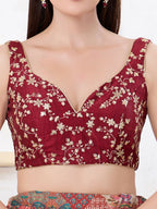 Joban Fashion Maroon Mulberry Silk Sleeveless Back Open Blouse