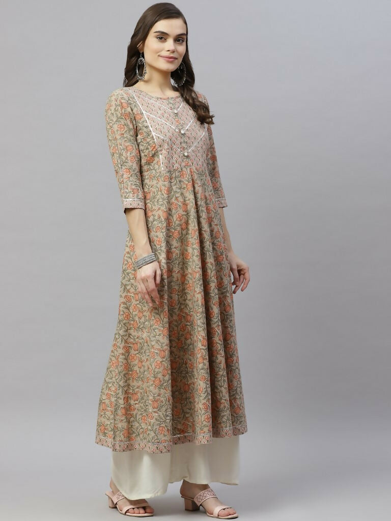 Miravan Women's Cotton Floral Printed Anarkali Kurtas