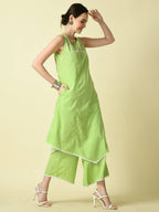 Myshka Women's Green Embroidered Kurta With Palazzo