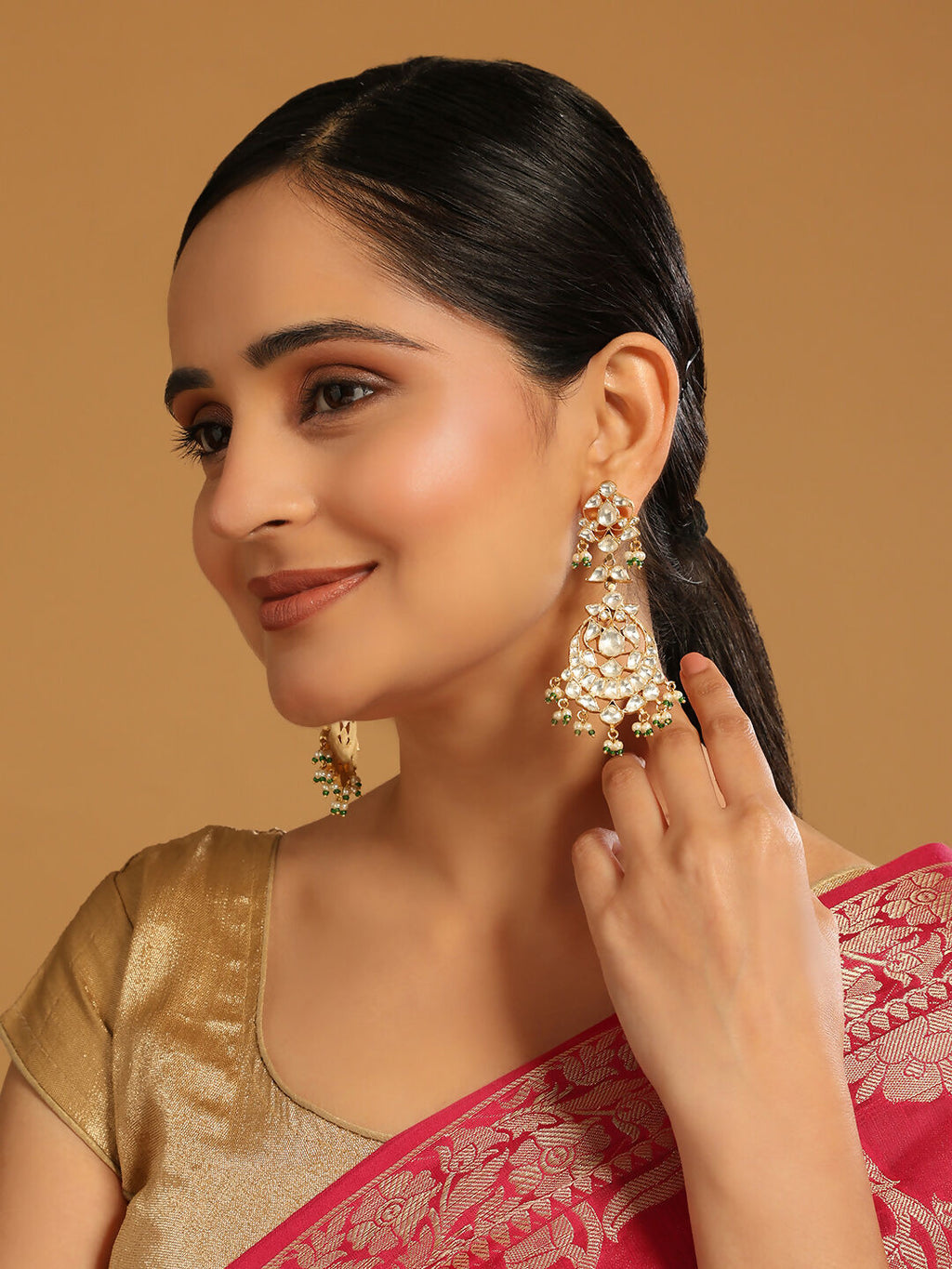 Nuyug 22K Gold Plated Chandbali Stone Drop Kundan Earrings - Distacart