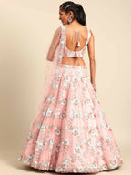 House of Panchhi Pink Net Sequins and Zarkan embroidery Lehenga choli & Dupatta