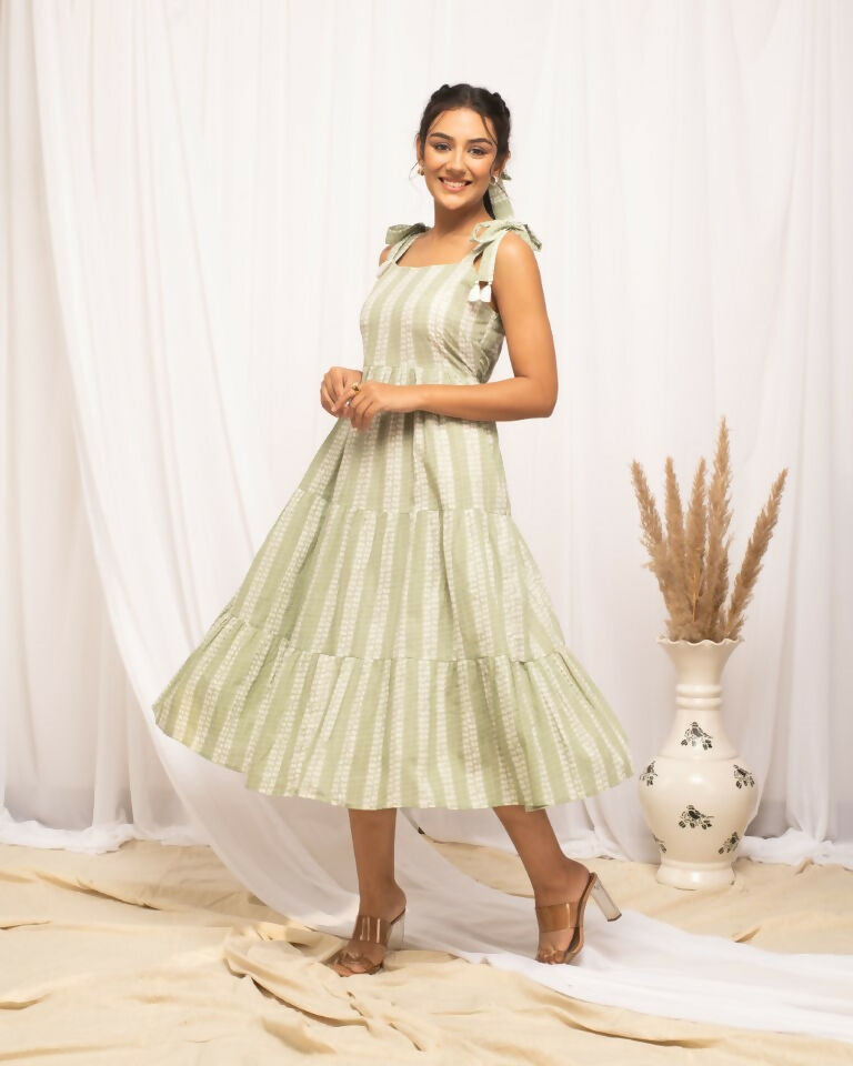 FIORRA Women's Green Cotton Printed Dress - Distacart