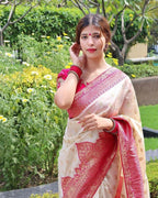 Vamika Weaving Banarasi Jacquard Pink Kanjivaram Saree