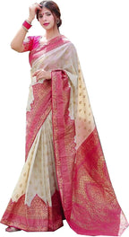 Vamika Weaving Banarasi Jacquard Pink Kanjivaram Saree