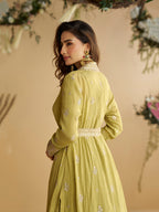 Evanik Perrot Chinon Silk With Embroidered Work Gown With Shrug & Belt - Distacart