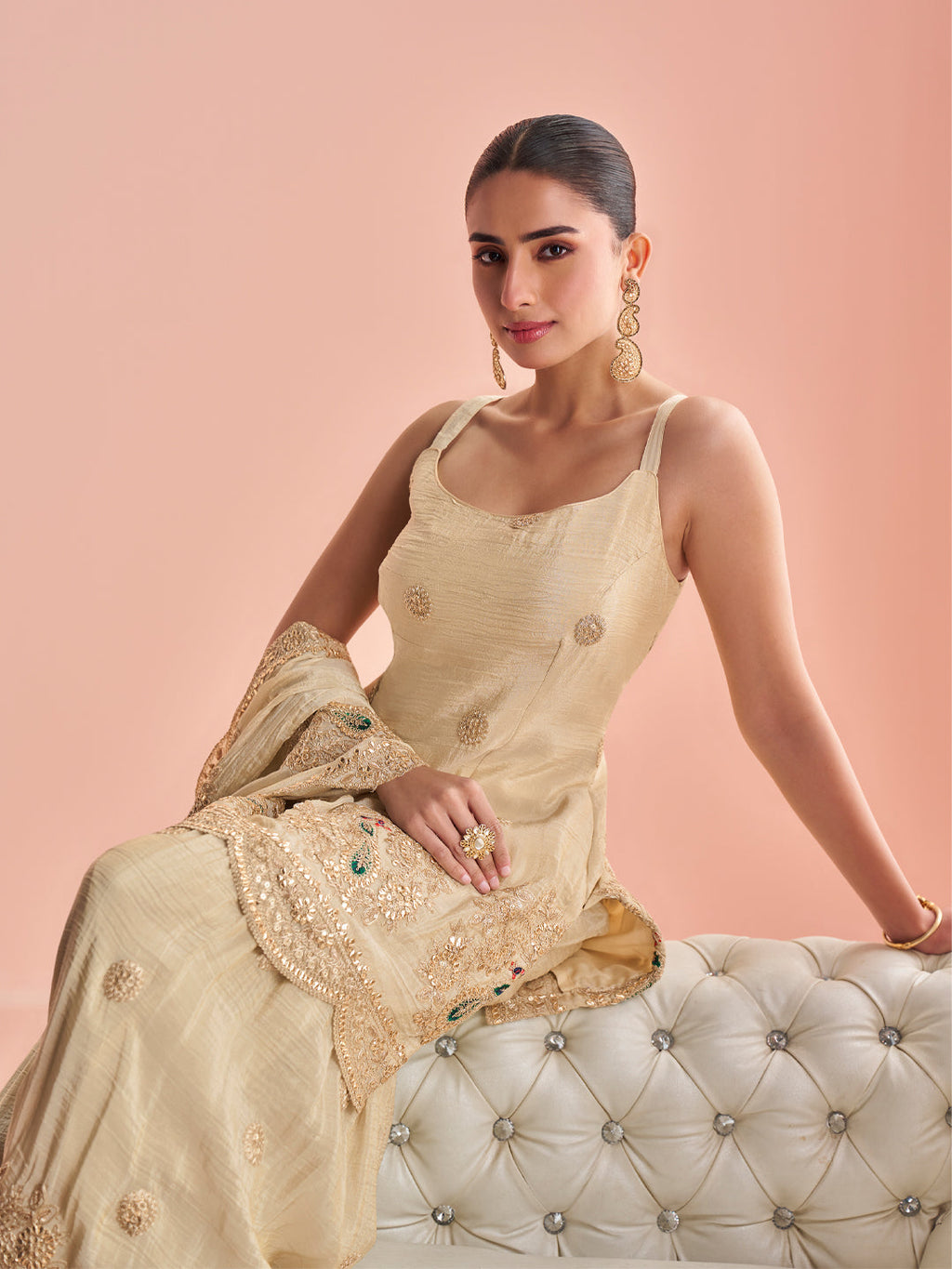 Evanik Cream Cosmos with Coding Sequence With thread Work Palazzo Set - Distacart