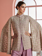 Evanik Women Mauve & Gold Printed Cape Style Kurta With Flared Palazzo Pants - Distacart