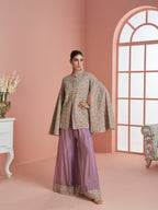Evanik Women Mauve & Gold Printed Cape Style Kurta With Flared Palazzo Pants - Distacart