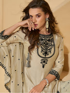 Evanik Off White Chiffon with Embroidery Sequence, Thread Work Palazzo Set