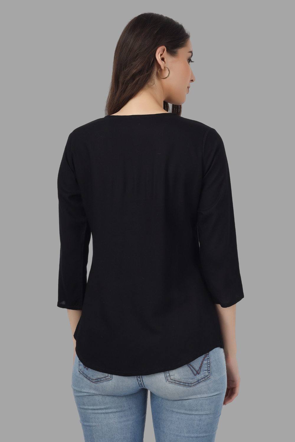 House of RP Women Black Rayon Embroidered Flared Tunic
