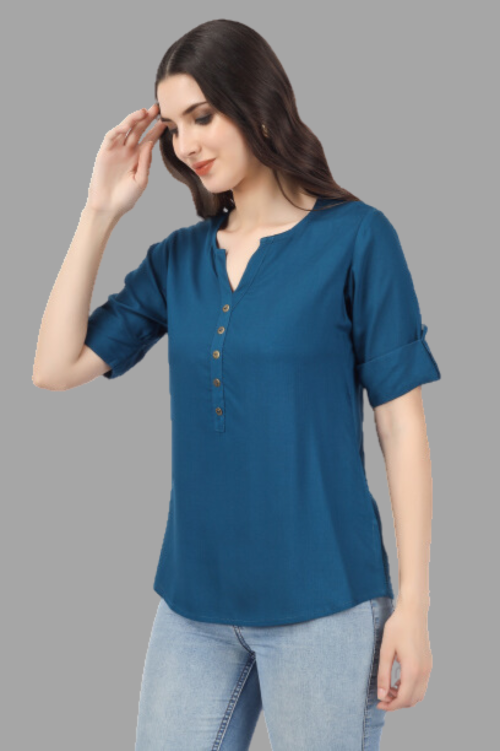 House of RP Women Blue Rayon Solid Casual Tunic
