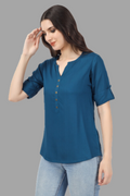 House of RP Women Blue Rayon Solid Casual Tunic