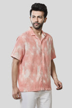 Xkind Orange Printed Slub Relaxed Fit Shirt