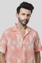 Xkind Orange Printed Slub Relaxed Fit Shirt