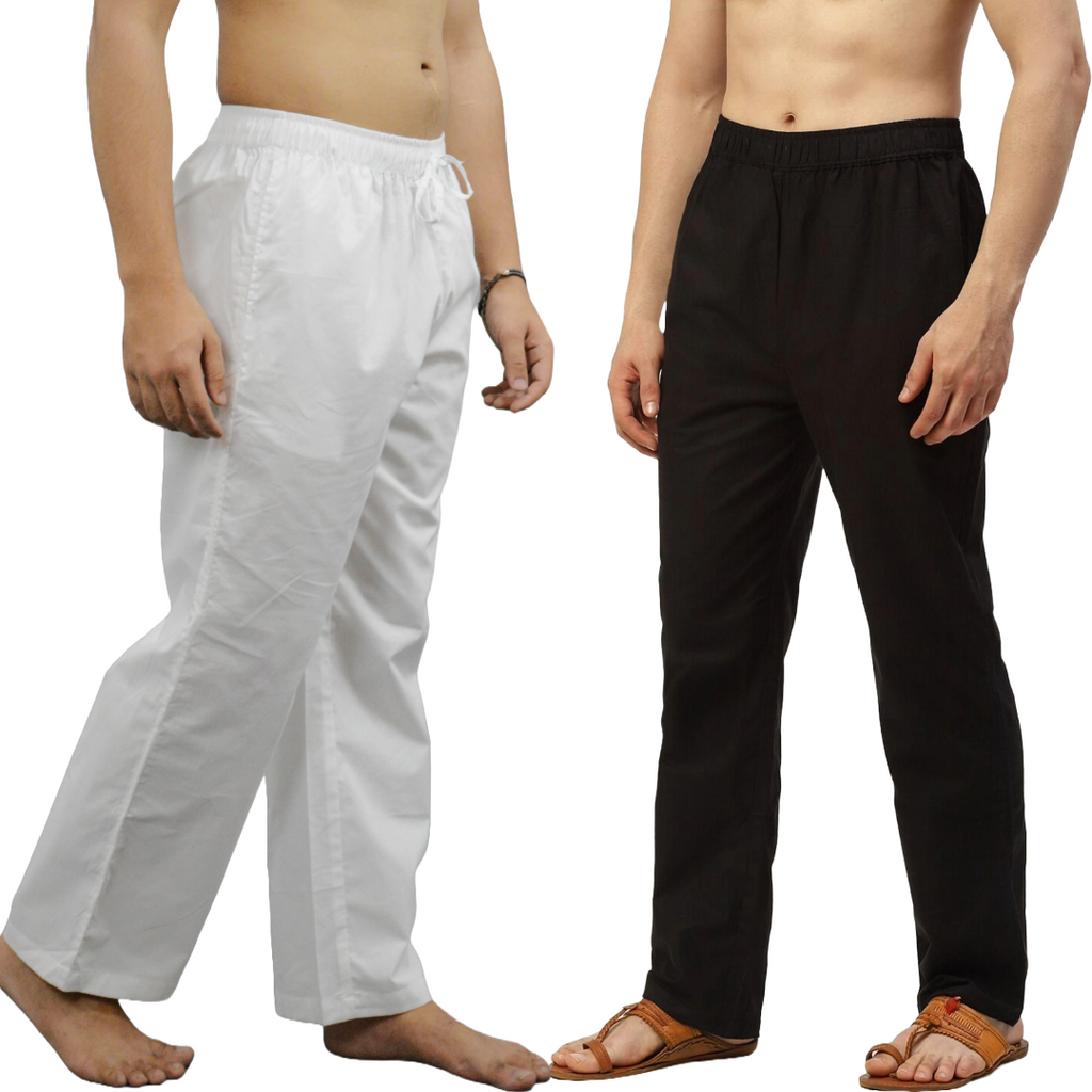 Fabmade White Black Combo Men Linen Pajama