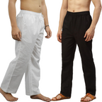 Fabmade White Black Combo Men Linen Pajama