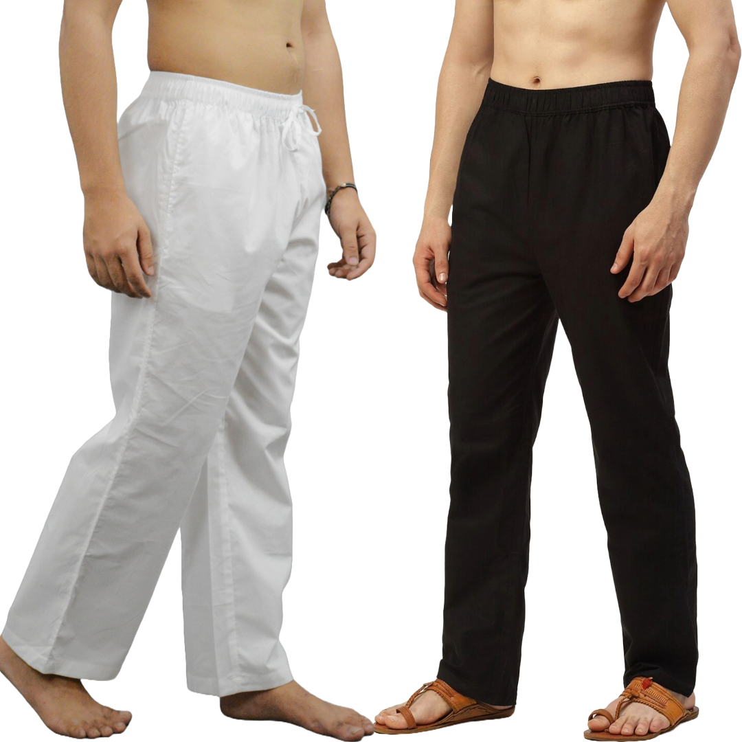 Fabmade White Black Combo Men Linen Pajama