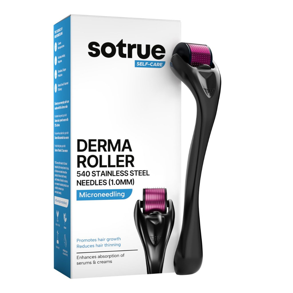 Sotrue Derma Roller For Hair Growth 1 mm with 540 Stainless Steel Needles - Activates Hair Follicles, For Hair Fall & Hair Thickening, Reduces Acne Scars - Distacart